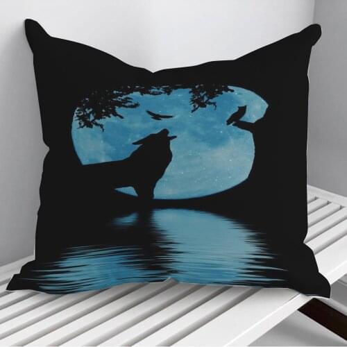Blue Moon Wolf and Owl Throw Pillows Cushion Cover On Sofa Home Decor 45*45cm 40*40cm Gift Pillowcase Cojines Dropshipping