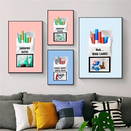 Modern Funny Colorful Smoking Canvas Painting Poster Cartoon Animal Pattern Box Wall Art Print Picture For Bar Room Home Decor