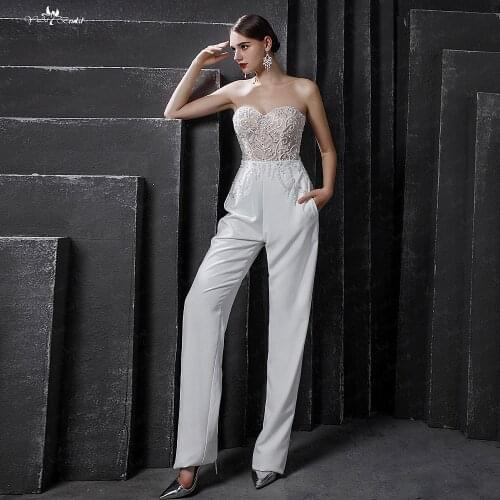 RSW1720 Elegant Wedding Jumpsuit For Bridal Sweetheart Beaded Top Body Vestido De Fiesta De Boda With Pockets