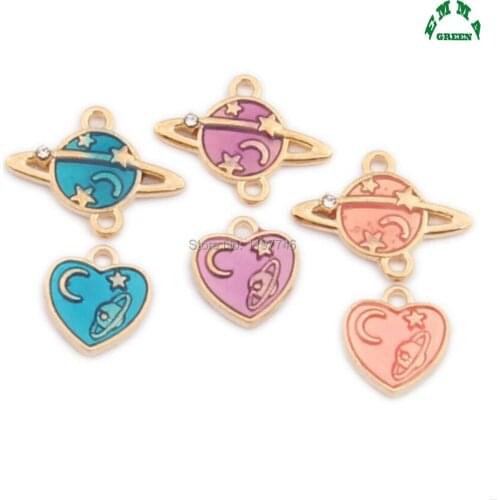 Universe Gold Charms Satellite Saturn Enamel Metal Pendants for DIY Necklace Jewelry Making Finding Charm Pendant 10pcs 19mm
