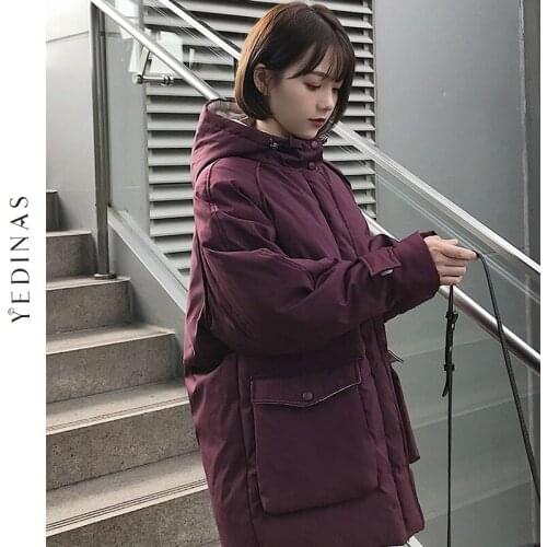 Yedinas 2020 Winter Fashion Thick Parkas Women Jackets Hooded Zipper Long Coat Female Windproof Parka Coats Padded Warm Outwear