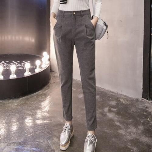 Trousers For Women 2020 Autumn Winter Thick Woolen High Waist Pants Plus Size Casual Black Gray Pencil Pantalon Femme