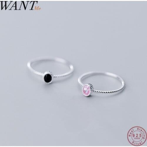 WANTME Fashion Cute Pave Black Pink CZ Rings for Women Genuine 100% 925 Sterling Silver Minimalist Wedding Jewelry Accessories