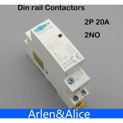 1PCS TOCT1 2P 20A 220V/230V 50/60HZ Din rail Household ac Modular contactor 2NO