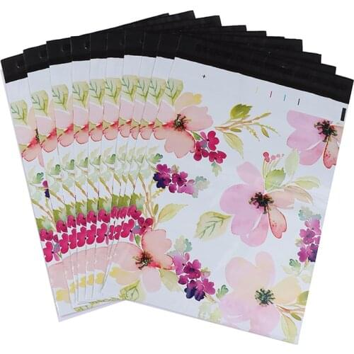 10PCS 9.8x14.6'' Flower Thank You Printed Poly Mailer Packaging Envelopes