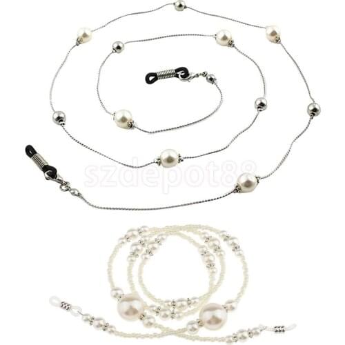 2pcs Sunglasses Chain Reading White Beaded Pearl Glasses Chain Eyewear Neck Lanyard Non-Slip Eyeglasses Holder Strap