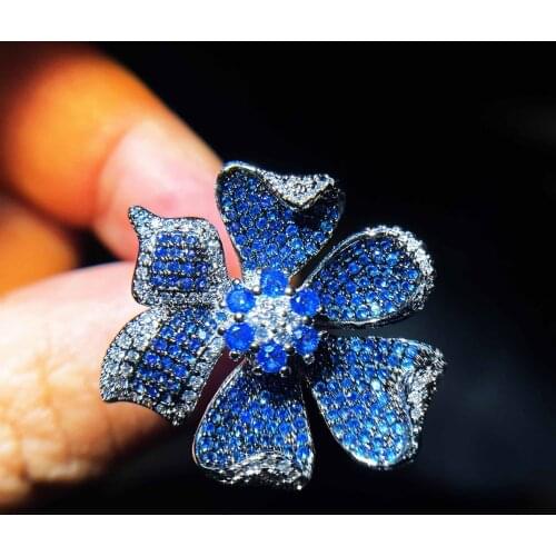 2021 Fashion Temperament Big Flower Wedding Bands Ring Bling Sapphire S925 Silver Ring for Women Bridal Party Couple Jewelry