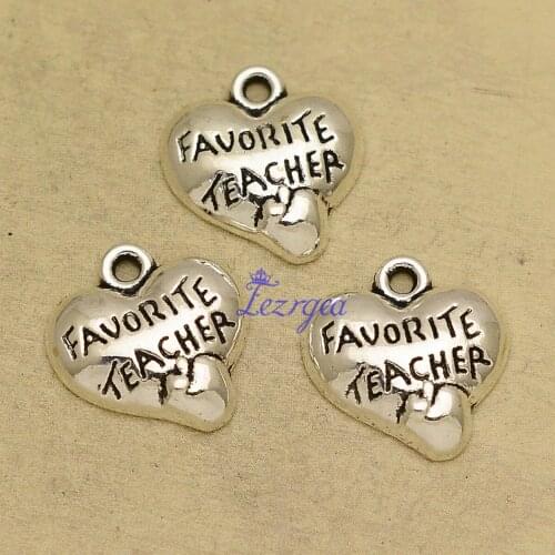 30pcs/lot--15x16mm, Antique silver plated favorite teacher heart charms,DIY supplies,Jewelry accessories