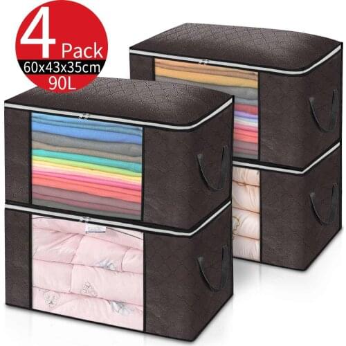 4 Pack 90L Clothes Quilt Storage Bag Blanket Closet Sweater Organizer Box Sorting Pouches Clothes Cabinet Container Travel Home