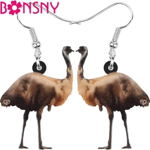 Bonsny Acrylic Australia Emu Bird Earrings Animal Drop Dangle Jewelry For Women Girl Teens Kids Trendy Charms Hot Sale Gift Bulk