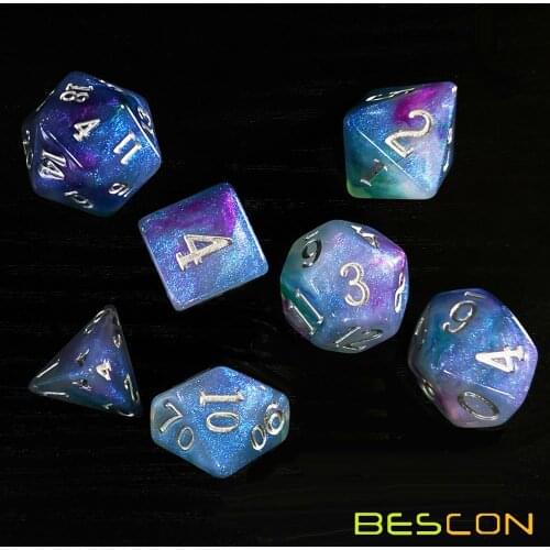 Bescon Magical Stone Dice Set Series, 7pcs Polyhedral RPG Dice Set Fairy Spirit, RoseQuartz, Gold Ore, Dragon Eyes