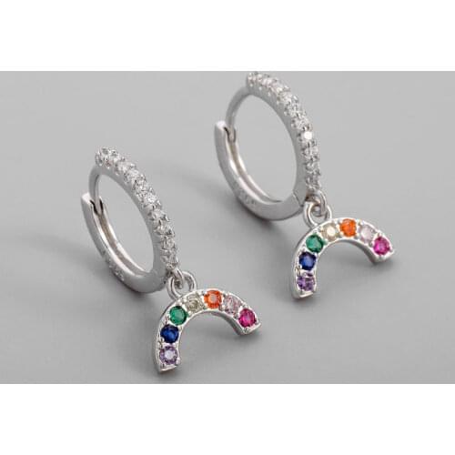 Bohemia Colorful Rainbow Pendant Hoop Earrings For Women Multicolor Zircon Stone Paved Small Huggies Cute Earring Piercing Hoops
