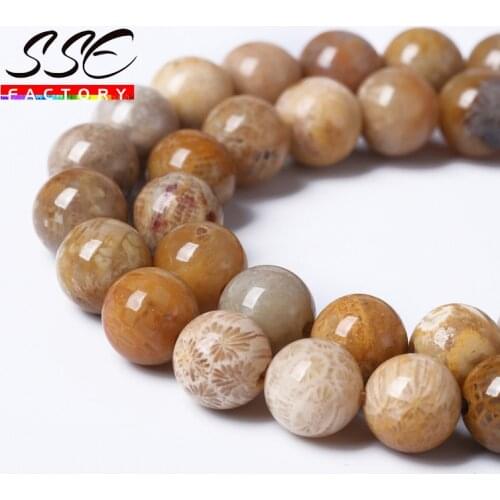 Wholesale Natural Chrysanthemum Stone Beads Natural Coral Fossils Round Loose Beads 15" Strand 4 6 8 10 12MM For Jewelry Making