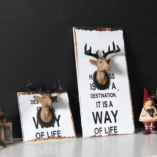 Deer head wood painting wall hanging bar cafe American country decoration three-dimensional animal wall decoration painting