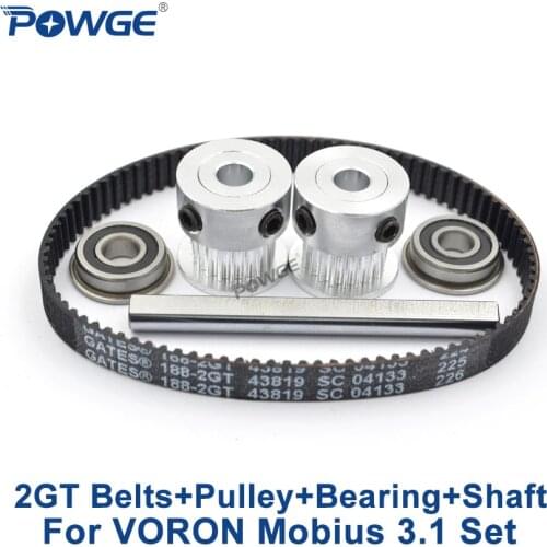 POWGE VORON Mobius 3.1 Set extruder PARTS GATES 188-2GT-6 Timing Belt 20T 2GT pulley Grind flat Shaft 5X50mm Bearing F695 2RS