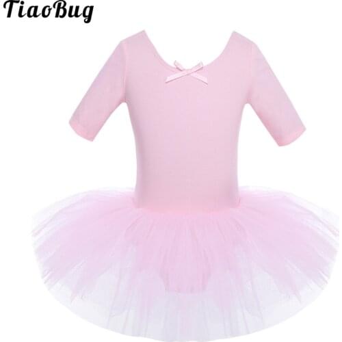 TiaoBug Kids Girls Short Sleeve Cotton Tulle Ballet Dance Leotard Dress