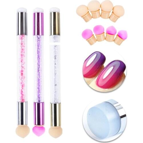 1pc Double-headed Gradient Nail Brush Pen Gel Gradient Bloom Transfer Sponge Silicone Stamper Head Drawing Dotting Manicure Tool