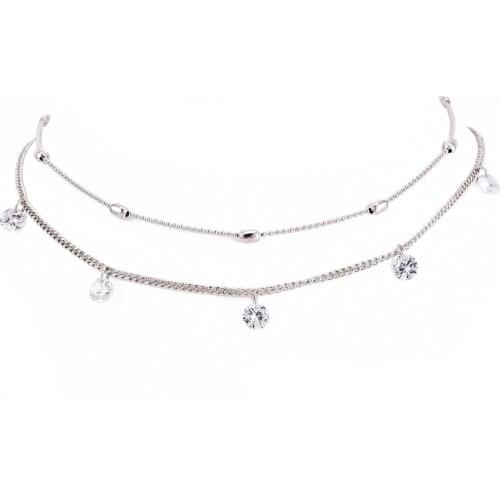 COWBREAD Popular Clavicle Necklace Zircon Choker Simple Necklace Temperament Wild Metal Chain Neck Fashion Jewelry