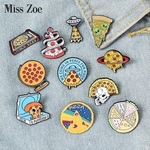 Pizza UFO Planet Enamel Pin Custom ET Christmas Tree Globe Brooch Shirt Lapel Bag Fun Pizza Badge Cartoon Food Jewelry Gift Kids