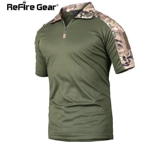 ReFire Gear Summer Tactical Camouflage T Shirt Men Quick Dry Military Uniform T-Shirt Breathable Wicking Army Combat Tee Shirts