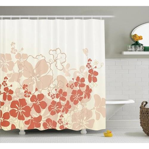 Hawaiian Shower Curtain Hawaii Flowers Silhouette Tropical Plants Ornamental Floral Illustration Waterproof Curtains Home Decor