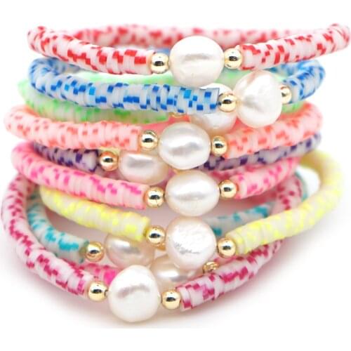 GO2BOHO Vinyl Heishi Disc Beads Bracelets For Women Bracelet Mujer Moda Fashion Summer Beach Real Pearl Handmade Stretch Jewelry