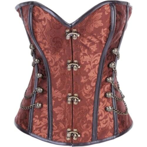 Gothic Steampunk Corsets Womens Lace Up Back Spiral Steel Boned Waist Trainer Shaper Bustier Top Plus Size S-6XL