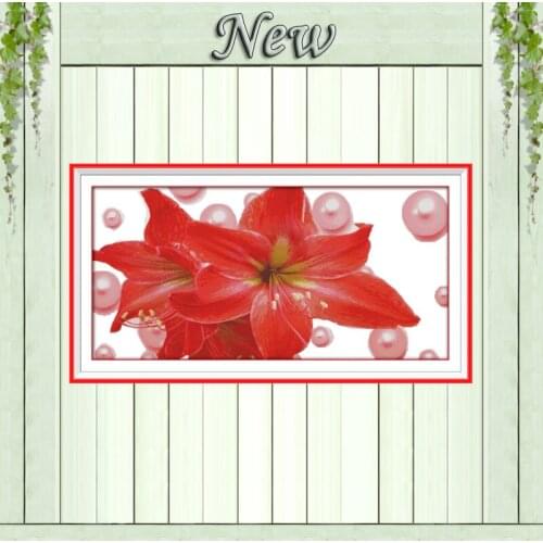 Pearl and lily flowers decor painting counted printed on canvas DMC 14CT 11CT Chinese Cross Stitch Needlework Set Embroider kits