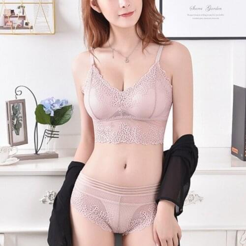 Push Up Bra Set for Women Underwear Lingerie Set Sxey Lace Bras with Briefs Brassiere Female Wireless Transparent Panties