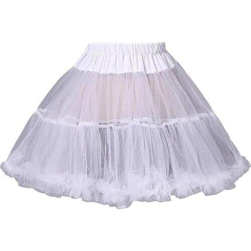 Women Girls Ruffled Short Petticoat Solid White Color Fluffy Bubble Tutu Skirt Puffy Half Slip Prom Crinoline Underskirt No Hoop