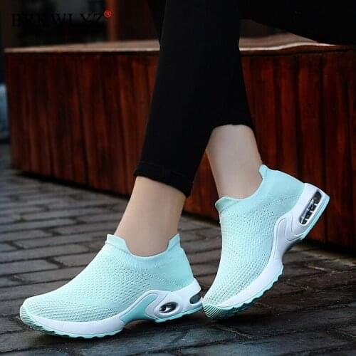 Women Flats Shoes Flat Platform Slip on Casual Mesh Sneakers Black Sock Shoes Female Stretch Creepers Female Footwears