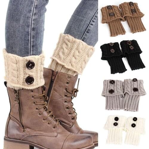 Hot Selling Women Autumn Winter Casual Ladies Leg Warmers Button Crochet Knit Boot Long Socks Solid Color