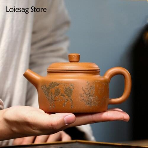 Loiesag Yixing Raw Ore Duan Mud Purple Clay Pot Five Cows Dezhong Classic Zisha Tea Pot Kung Fu Tea Set Bubble Tea Device Home