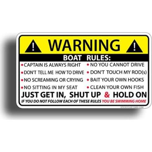 SZWL BOAT RULES Warning Car Sticker Decoration Funny Vinyl Waterproof Auto Motorcycles Accessories for Bumper Ship13cm*7cm