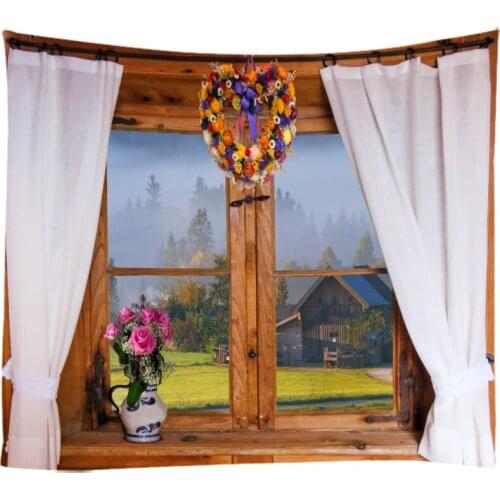 Windows Scenery Tapestry Wall Hanging Cloth Bed Spread Beach Towel Table Cloth Yoga Mat House Decoration Living Room Decoration