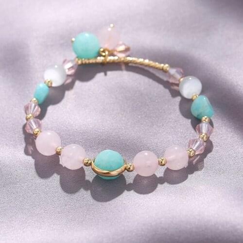 Natural agate opals pink crystal bracelet female niche design jewelry sister token bracelet