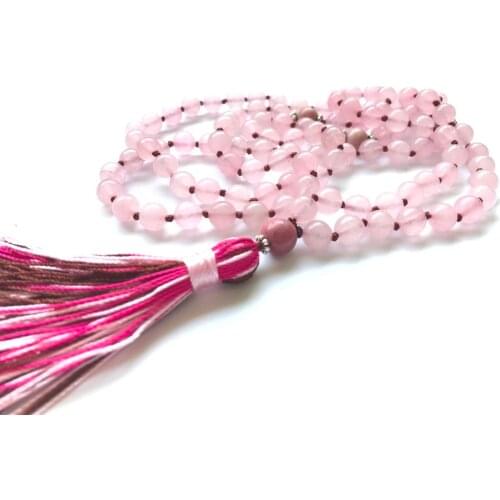 108 RoseQuartz Mala Beads Necklace Prayer Necklaces Yoga Jewelry For Love & Health Buddhist Rosary Tassel Knotted Necklace