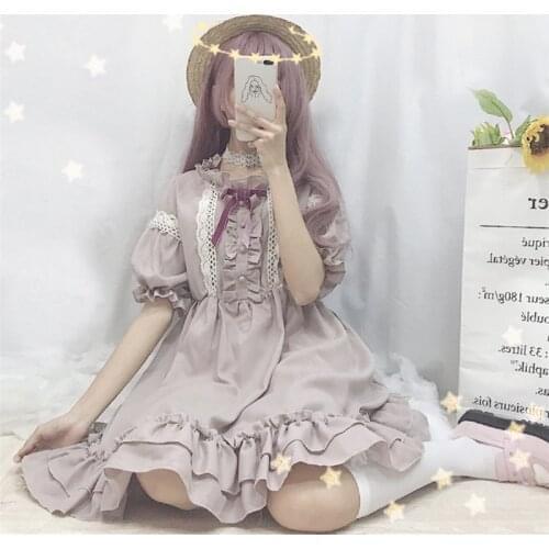 Japanese Harajuku Summer Women Lolita Dress Gothic Punk Style Bow Lace Cosplay Dress Cute Kawaii Ruffles Hollow Out Party Dress