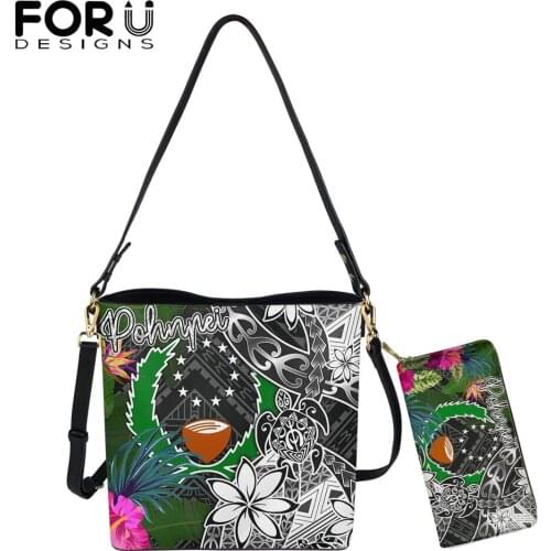 FORUDESIGNS Luxury Pu Bucket Bag For Ladies Hawaiian Tribe And Pohnpei Style Women Casual Shoulder Handbag Female Clutch Purse