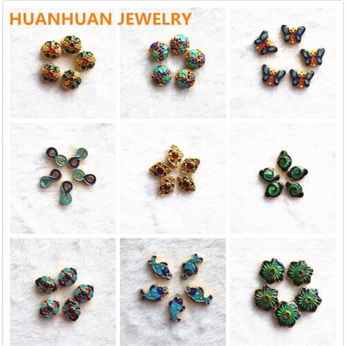 Making DIY Accessories 5pcs styles Small pendant Enamel Lotus Blue Charm Beads Cloisonne Flowers for women men ethnic Jewelry