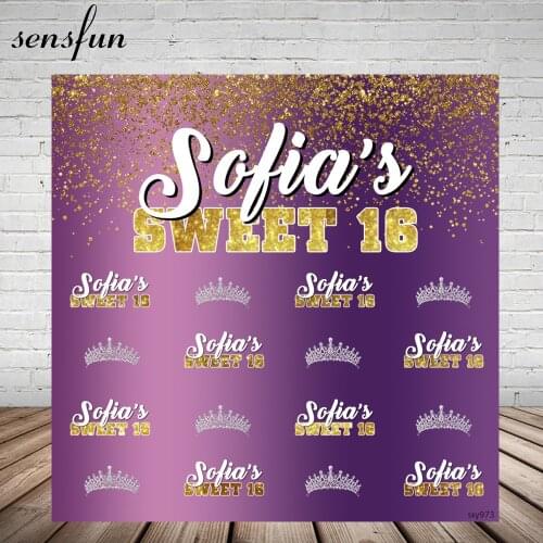 Sensfun Purple Gold Glitter Sweet 16 Party Photography Backgrounds For Girls Crown Happy Birthday Backdrop Photo Studio Custom