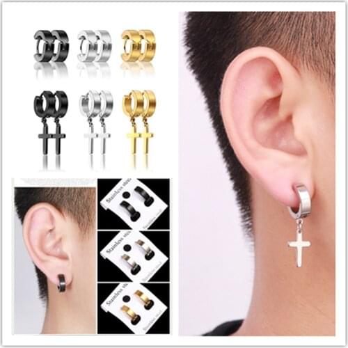Six Pairs Fashion Punk Styles Stainless Steel Stud Earrings For Men Pop Hip Hop Ear Jewelry