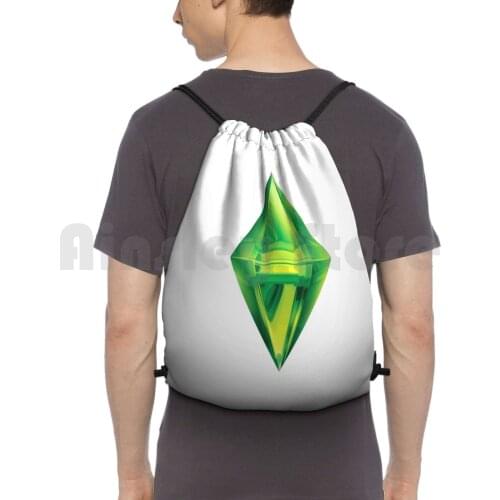 Sims Diamond Backpack Drawstring Bags Gym Bag Waterproof Sims Diamond Green Game Fun Play Gamer Plumbob