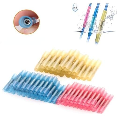 50/100pcs Heat Shrinkable Cable Terminal Tube BHT1.25 BHT2 BHT5 AWG22-10 Waterproof Butt Crimp Copper Insulated Wire Connector
