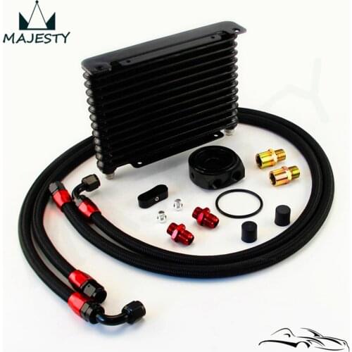 Universal 13 Row AN8 Oil Cooler 260x174x32mm + Filter Adapter Hose End Kit Black