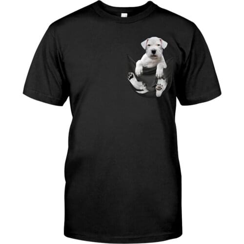Funny T-Shirt Dogo Argentino Lovers Pocket 3D Print Cotton Shirt Fashion Brand Harajuku Casual Tops Round Neck Cotton Black Tee