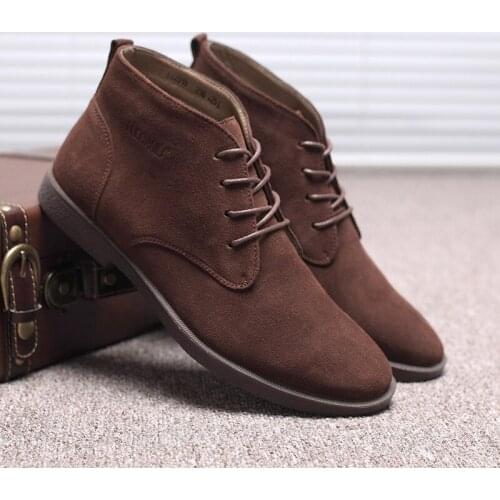 Suede Leather Mens Winter Boots Classic Fashion Ankle Boots Men Cow Suede Winter Shoes Men Big Size:37-47