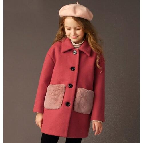 Girls'foreign woolen coat Childrens thicker woolen coat