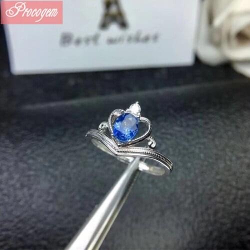 Precious Natural Sapphire Rings for Women Ladies 4.5x5.5mm Genuine gemstone Crown Rings Fine Jewelry 925 Sterling silver #232