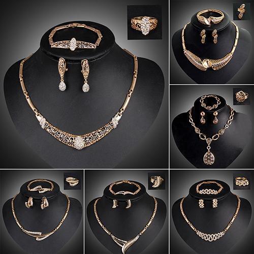 Womens Waterdrop Hollow Statement Collar Necklace Ring Earrings Bracelet Set New Chic